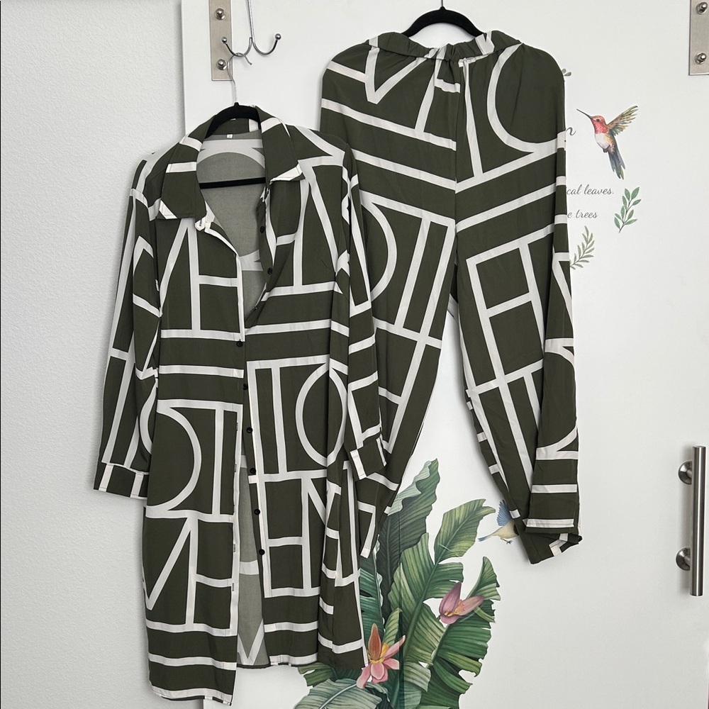 Geometric Patterned Shirt and Pants Set